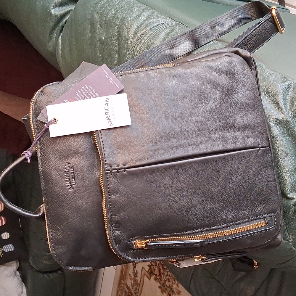 American Leather Co. Black Backpack with Gold Accents. NWT. Super Soft!!